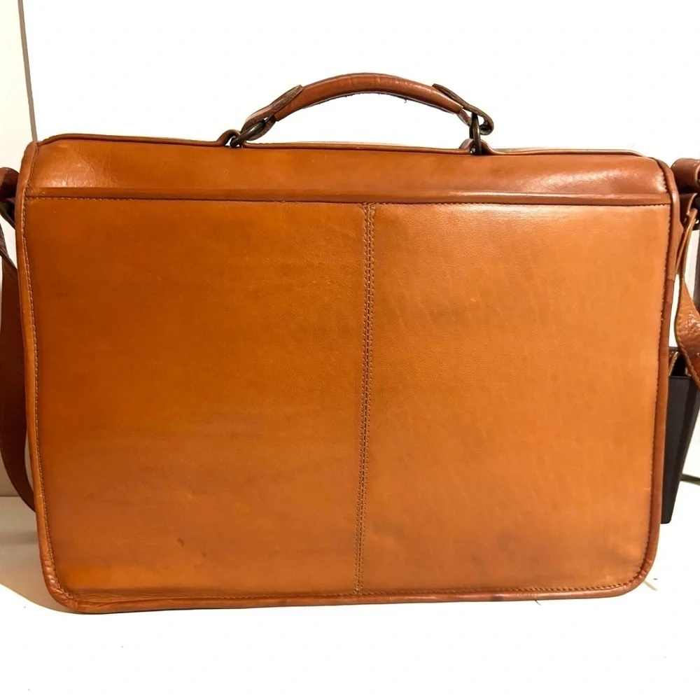 Vintage unisex Classic brown brief travel, messenger, work Leather Men's Bag